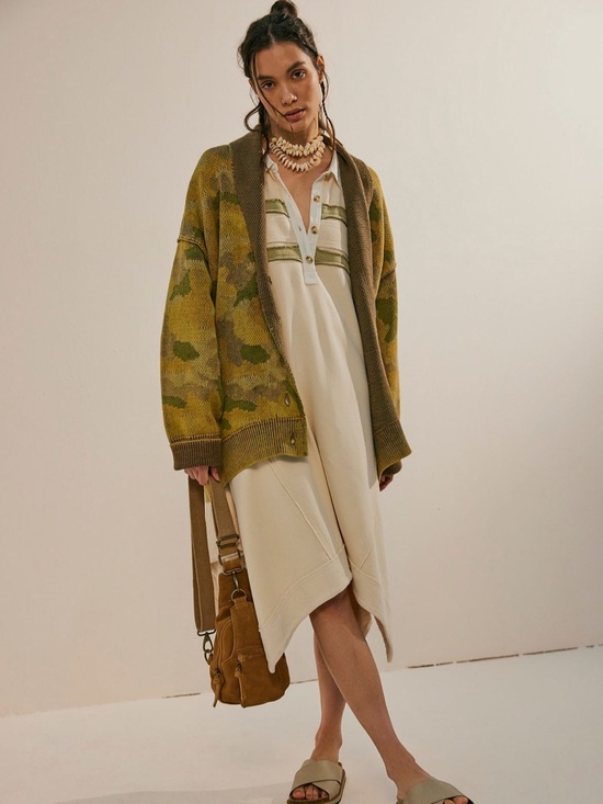 Free People Sweaters - Olive Green Camouflage Knit Cardigan